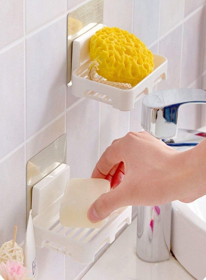 MeRaYo Plastic Wall Mounted Self Adhesive Soap Holder for Bathroom Kitchen (White) - Image 2
